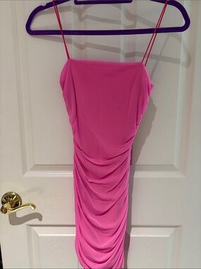 Women's Hot Pink Ruched Spaghetti-Strap Dress